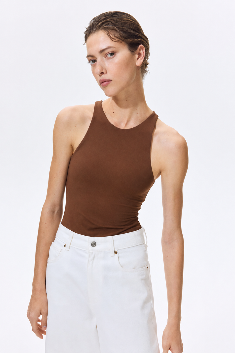 Rust Brown Racerback Bodysuit