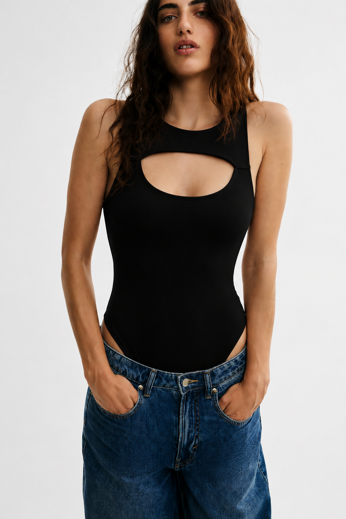 Black Cut-Out Sleeveless Bodysuit
