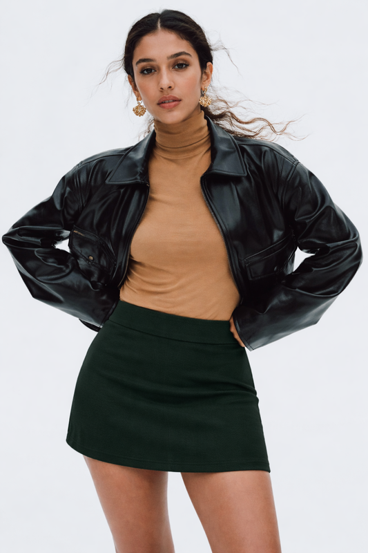 Women Bodycon Mini Skorts - Dark Green