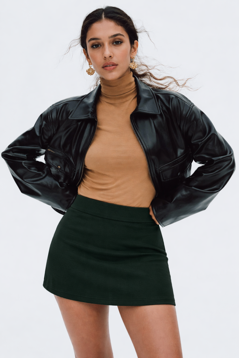 Women Bodycon Mini Skorts - Dark Green