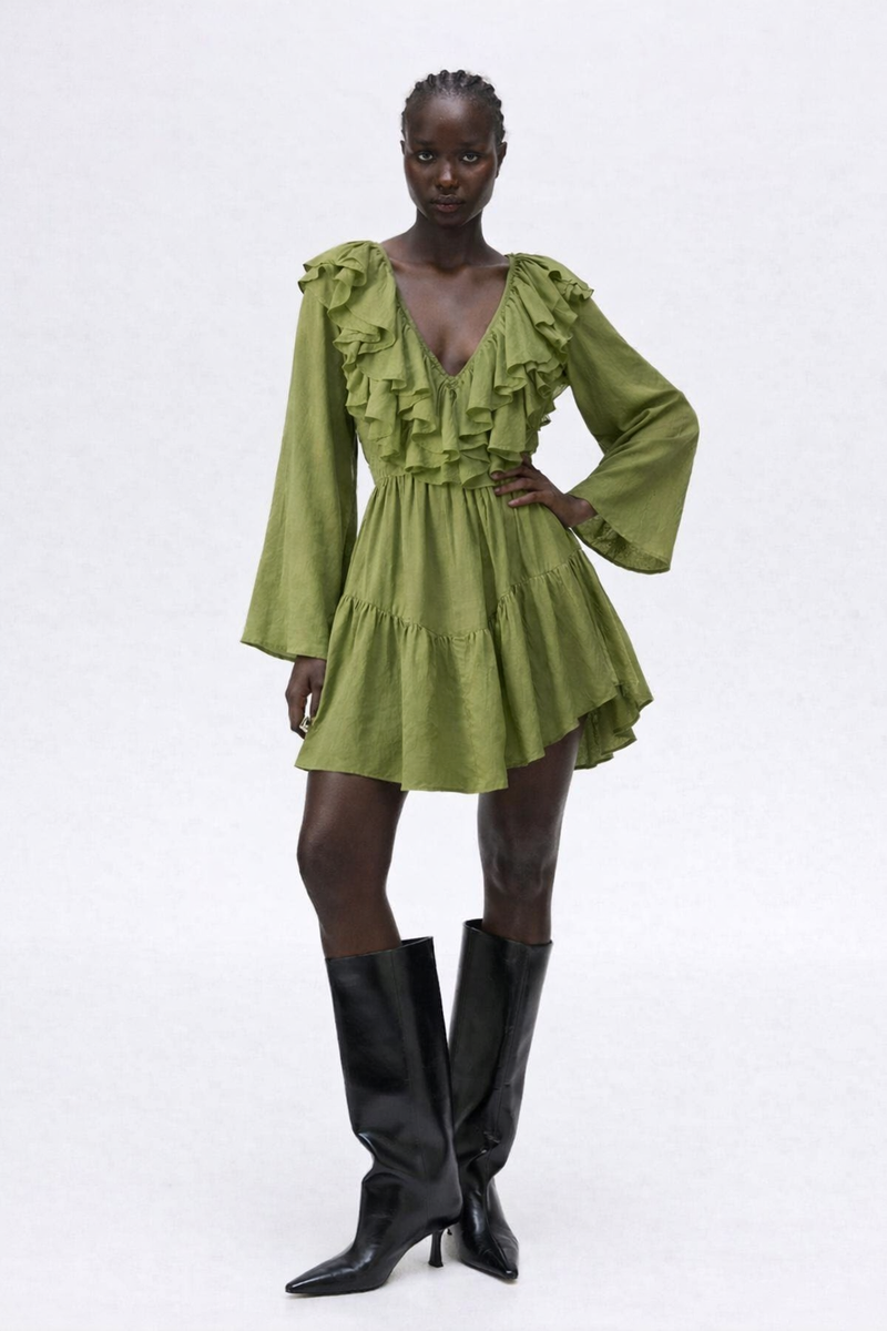 Ruffle dress- Green