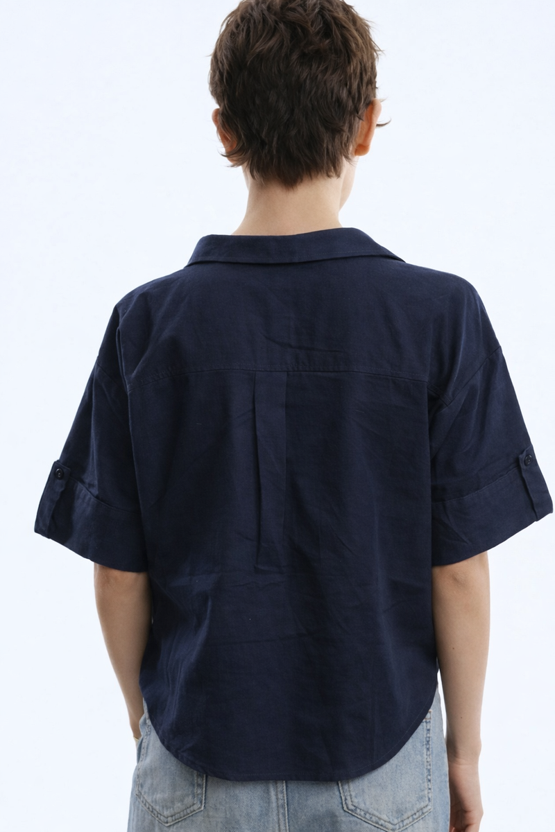Linen Short Sleeve Shirt Navy