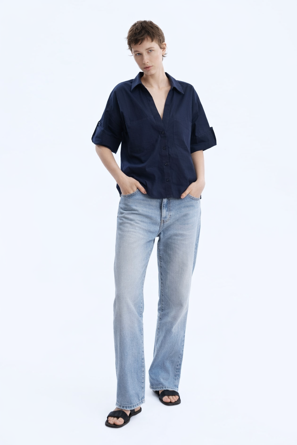 Linen Short Sleeve Shirt Navy