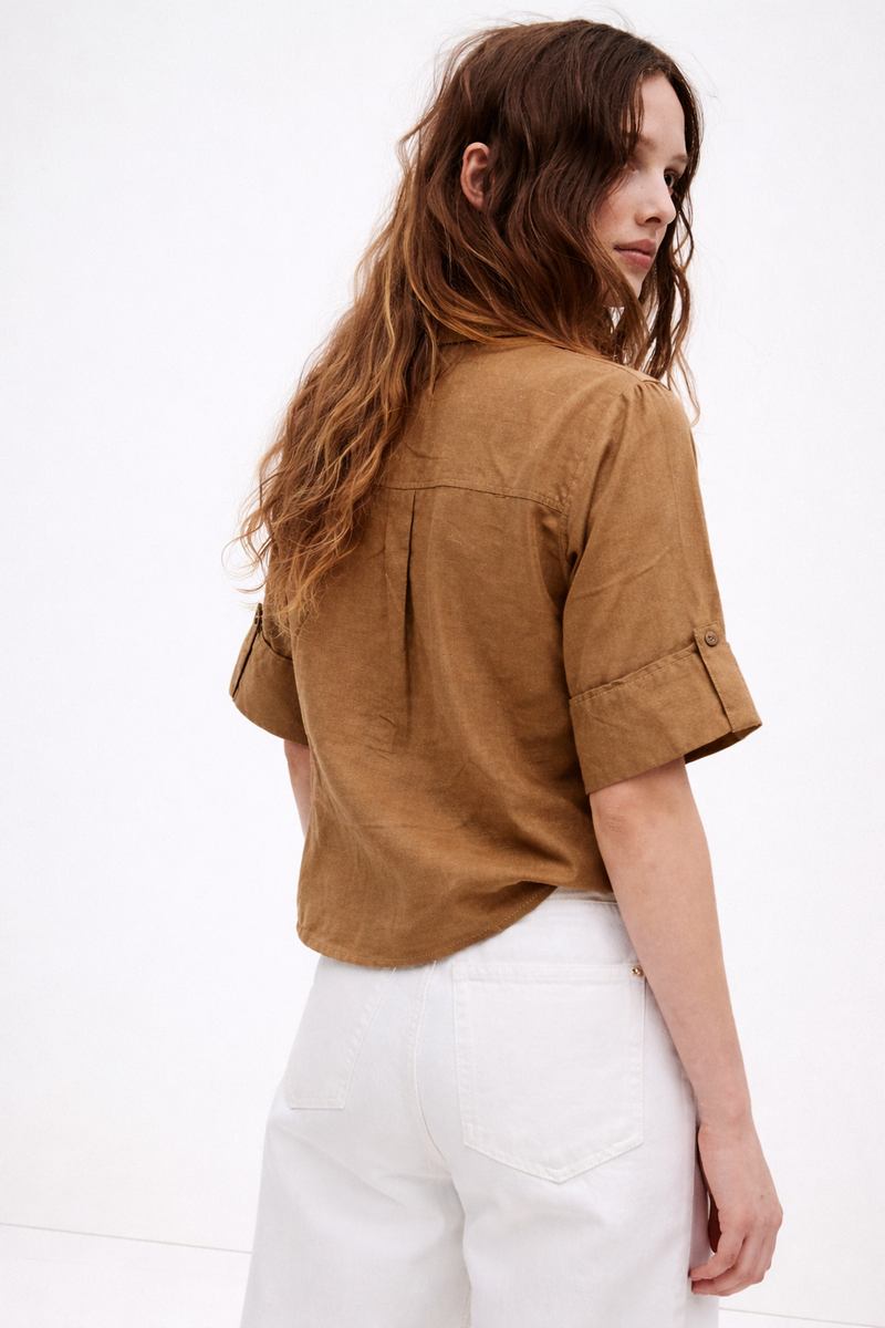 Linen Short Sleeve Shirt Brown