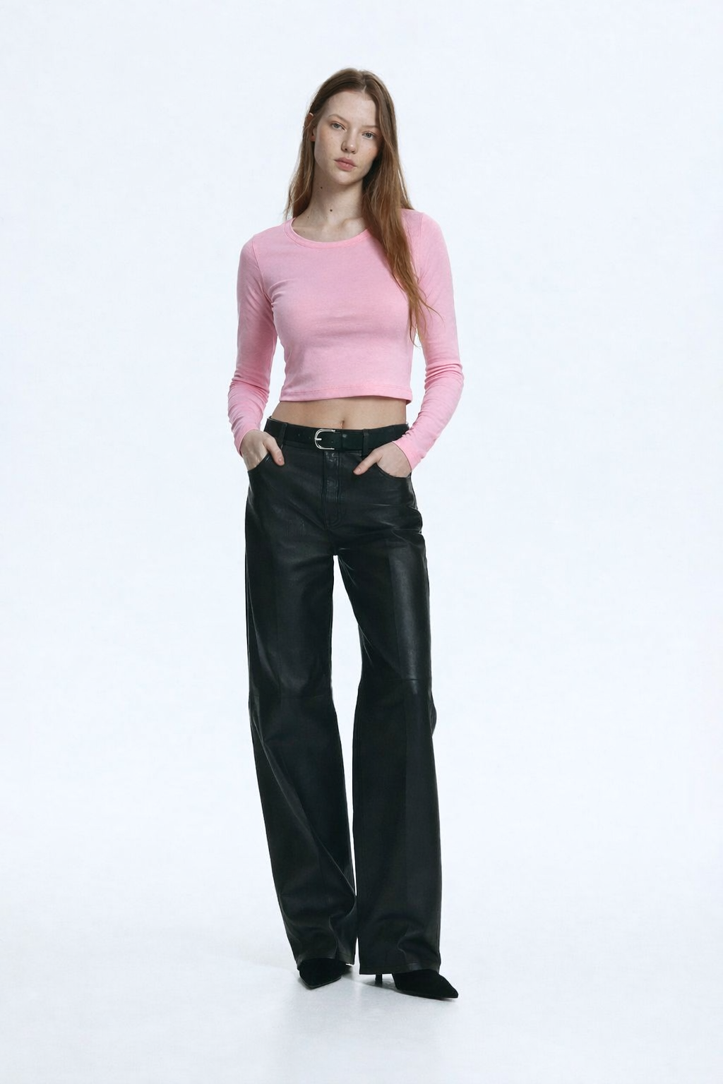 Women Pink Long Sleeve Crop Top