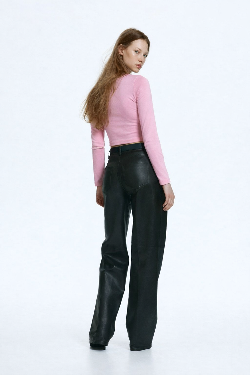 Women Pink Long Sleeve Crop Top