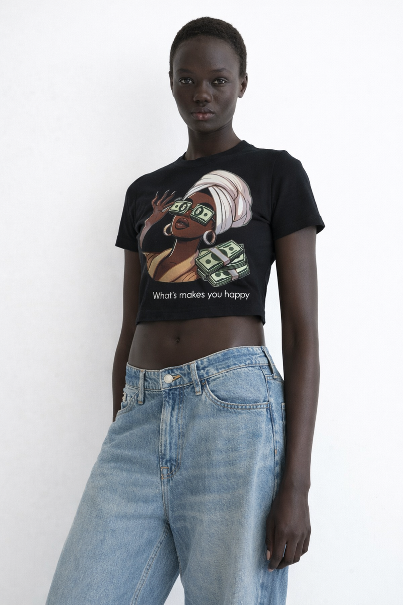 Women Money Eyes Girl Graphic Crop Tee
