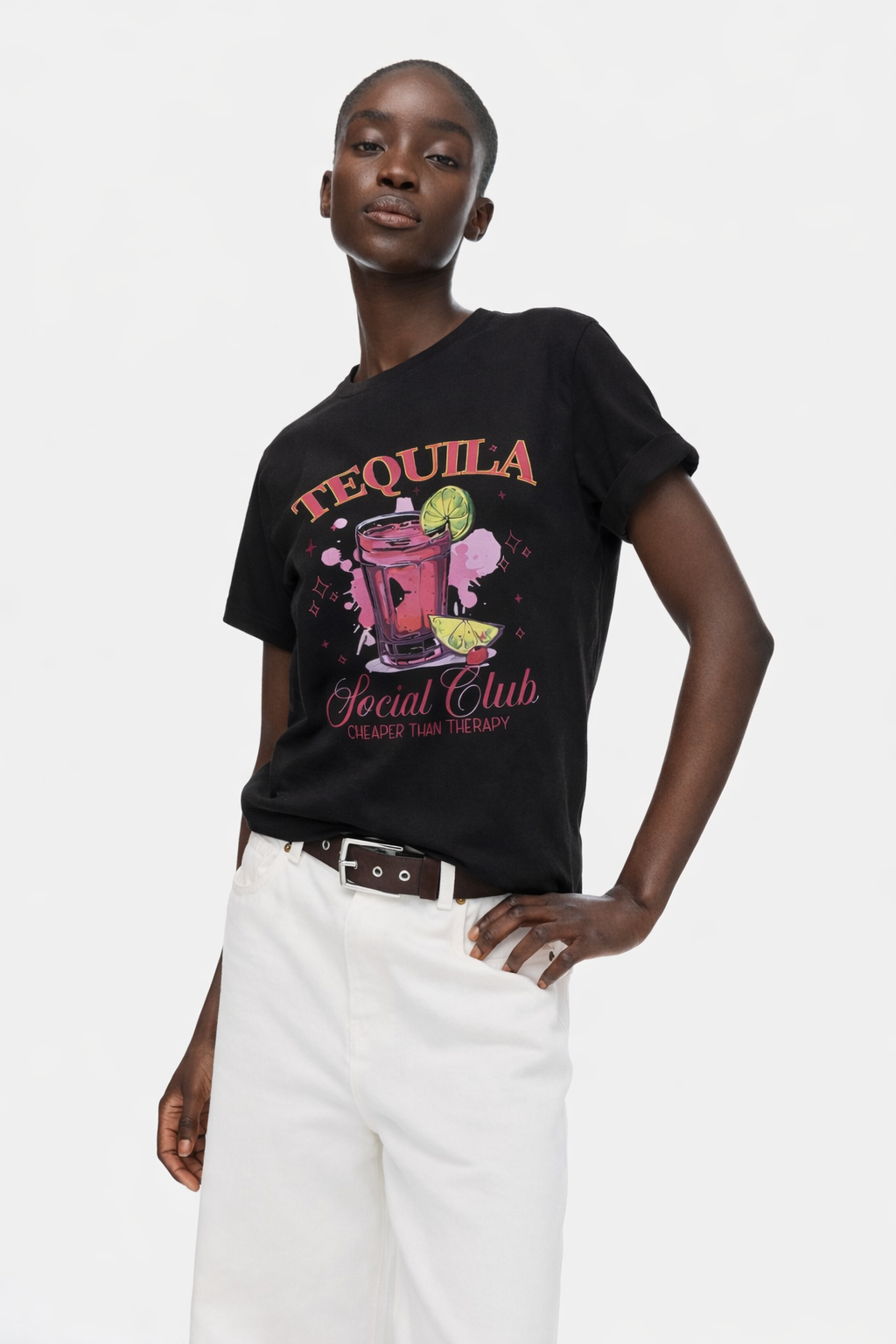 Women Black Tequila Social Graphic Tee