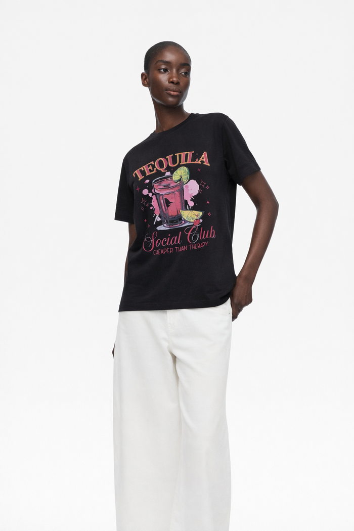 Women Black Tequila Social Graphic Tee
