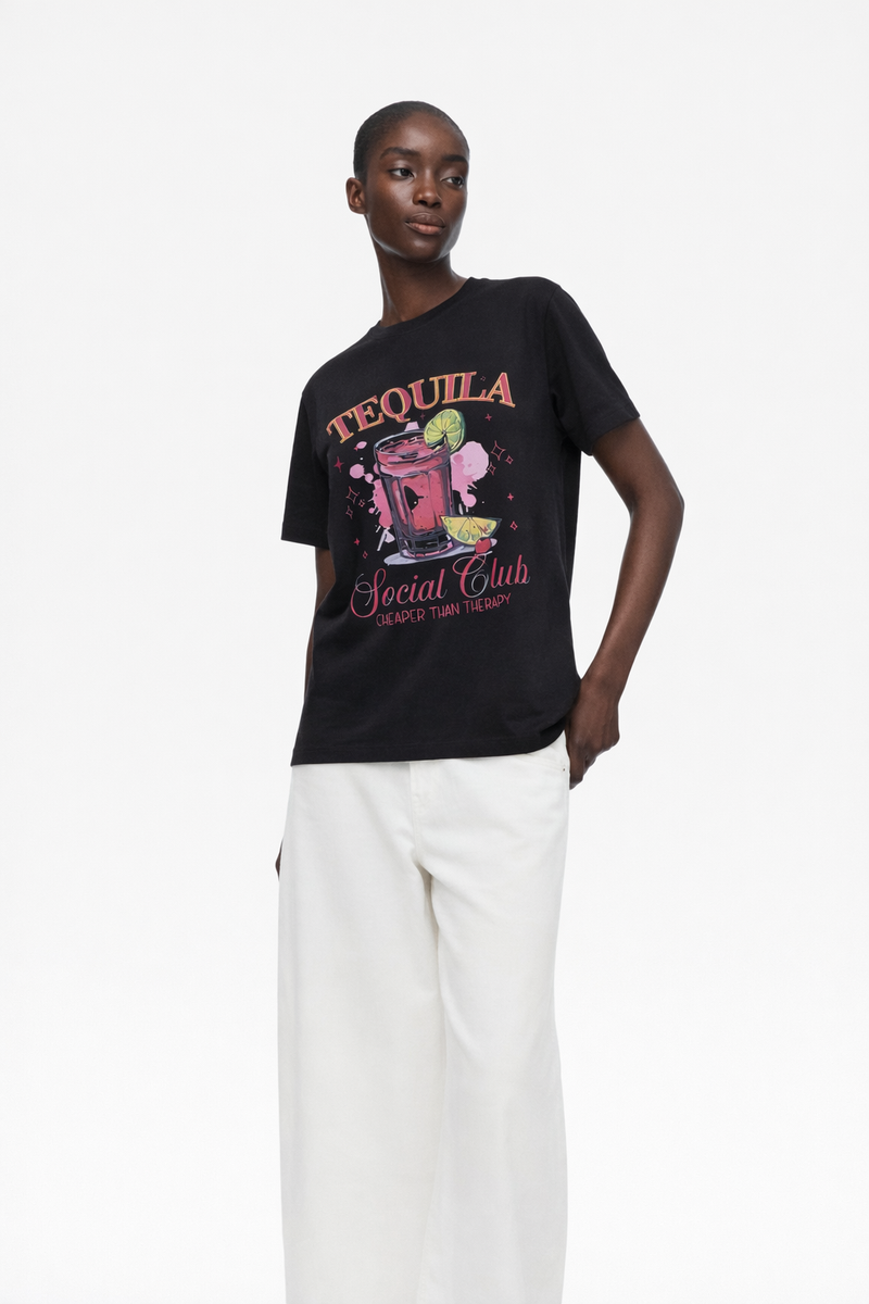 Women Black Tequila Social Graphic Tee