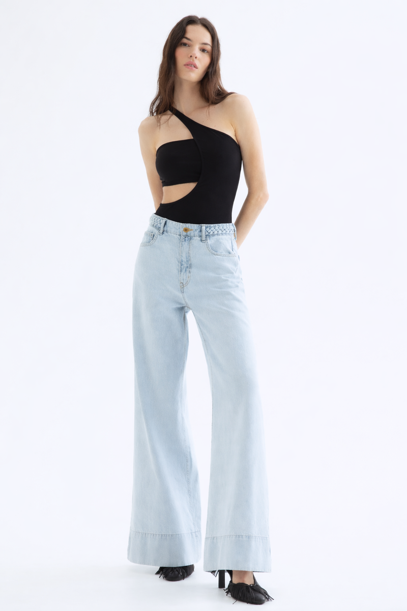 Black One-Shoulder Cut-Out Bodysuit