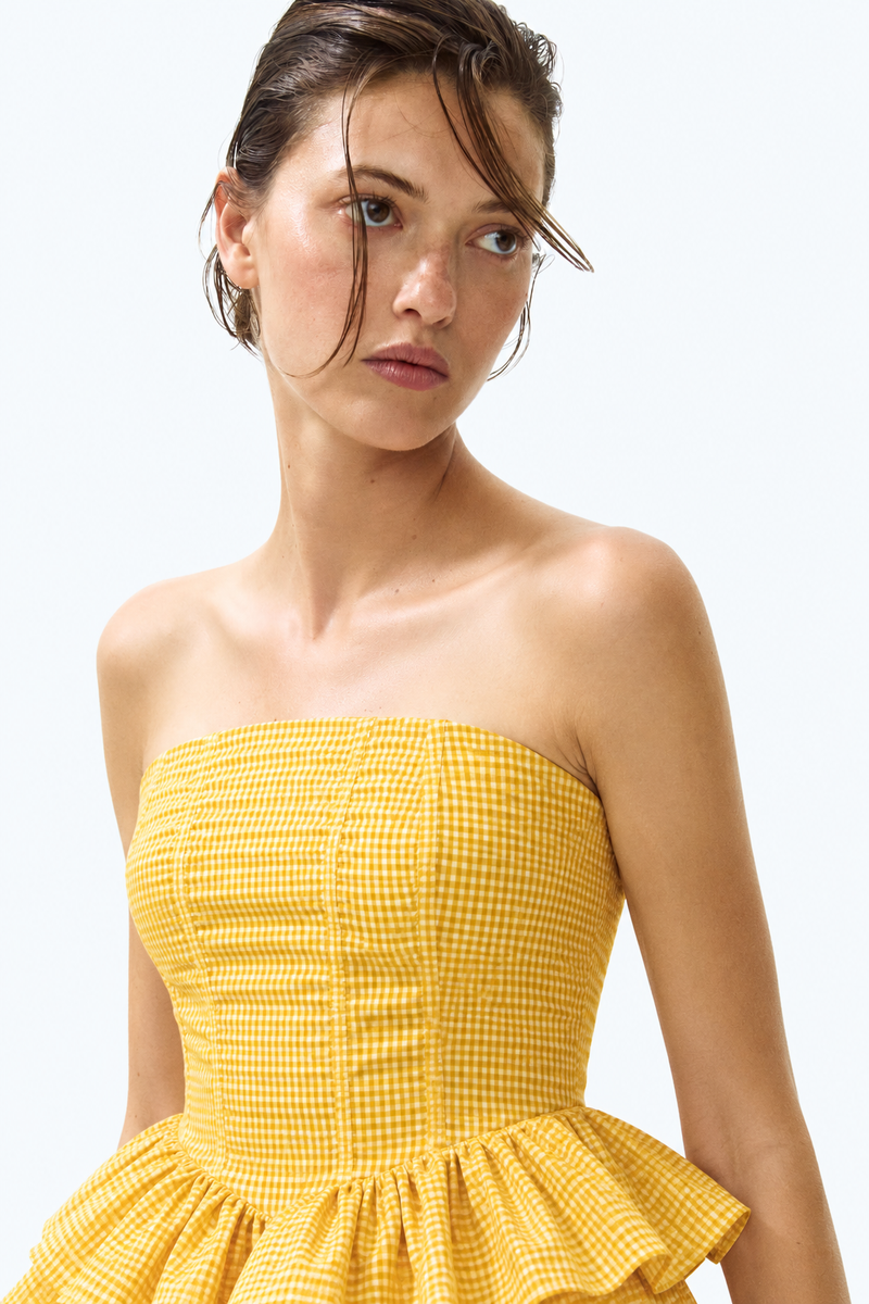 Yellow Ruffle Gingham Mini Dress