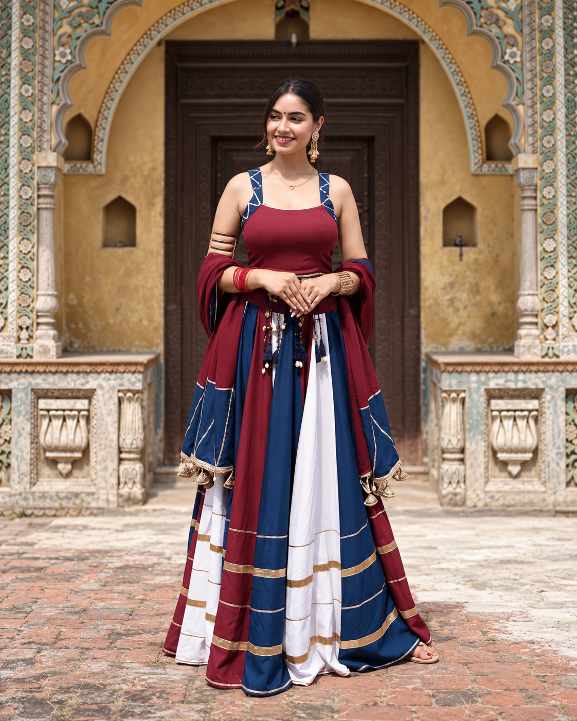 Maroon Multicolor Garba Lehenga Set