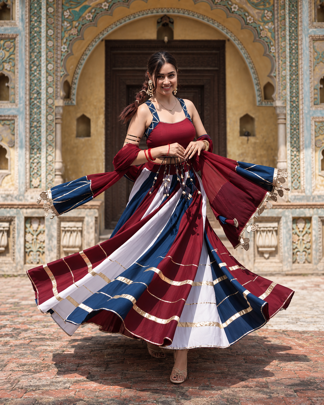 Maroon Multicolor Garba Lehenga Set