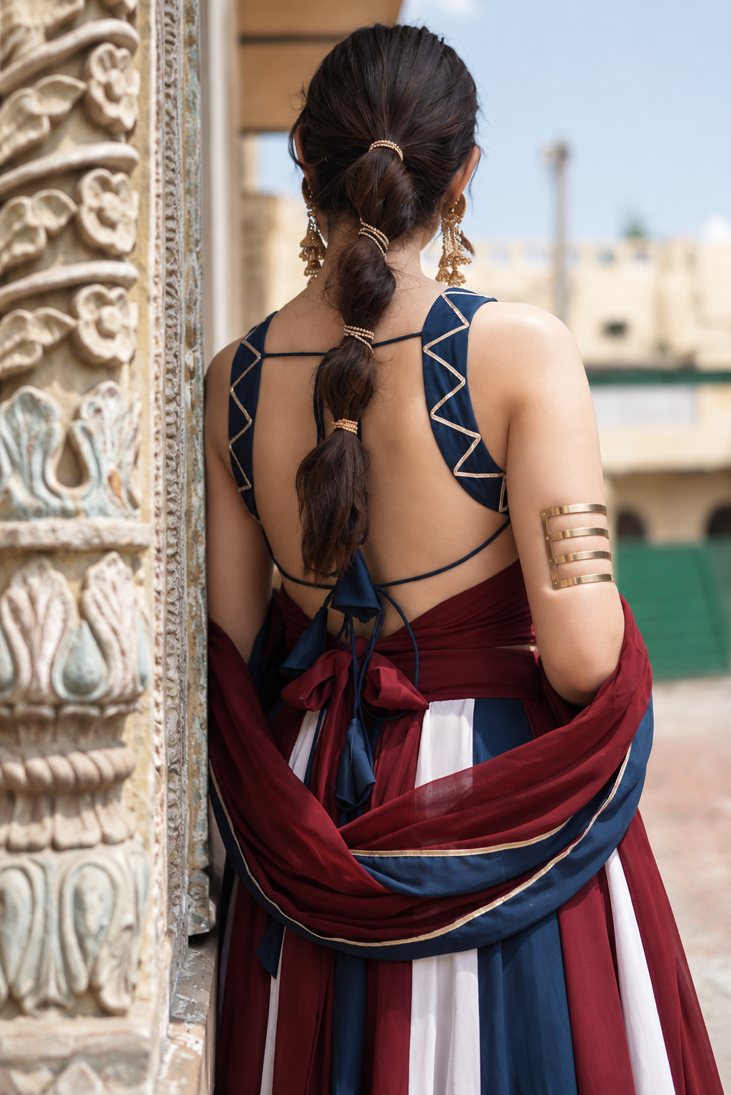 Maroon Multicolor Garba Lehenga Set
