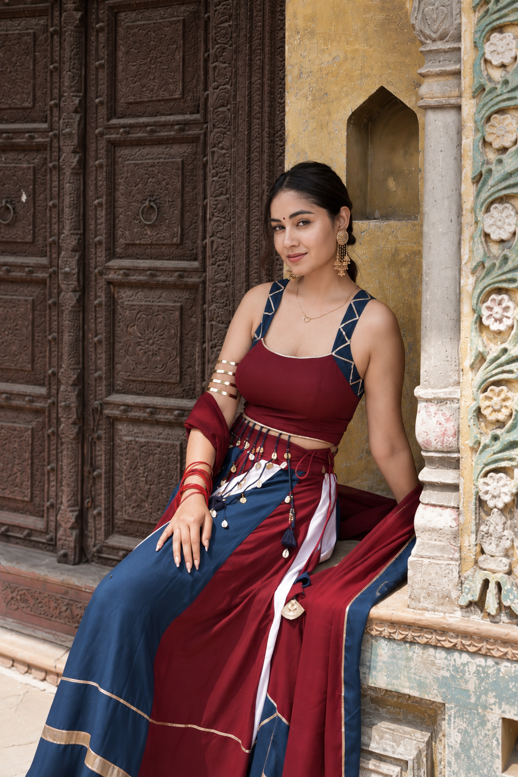 Maroon Multicolor Garba Lehenga Set