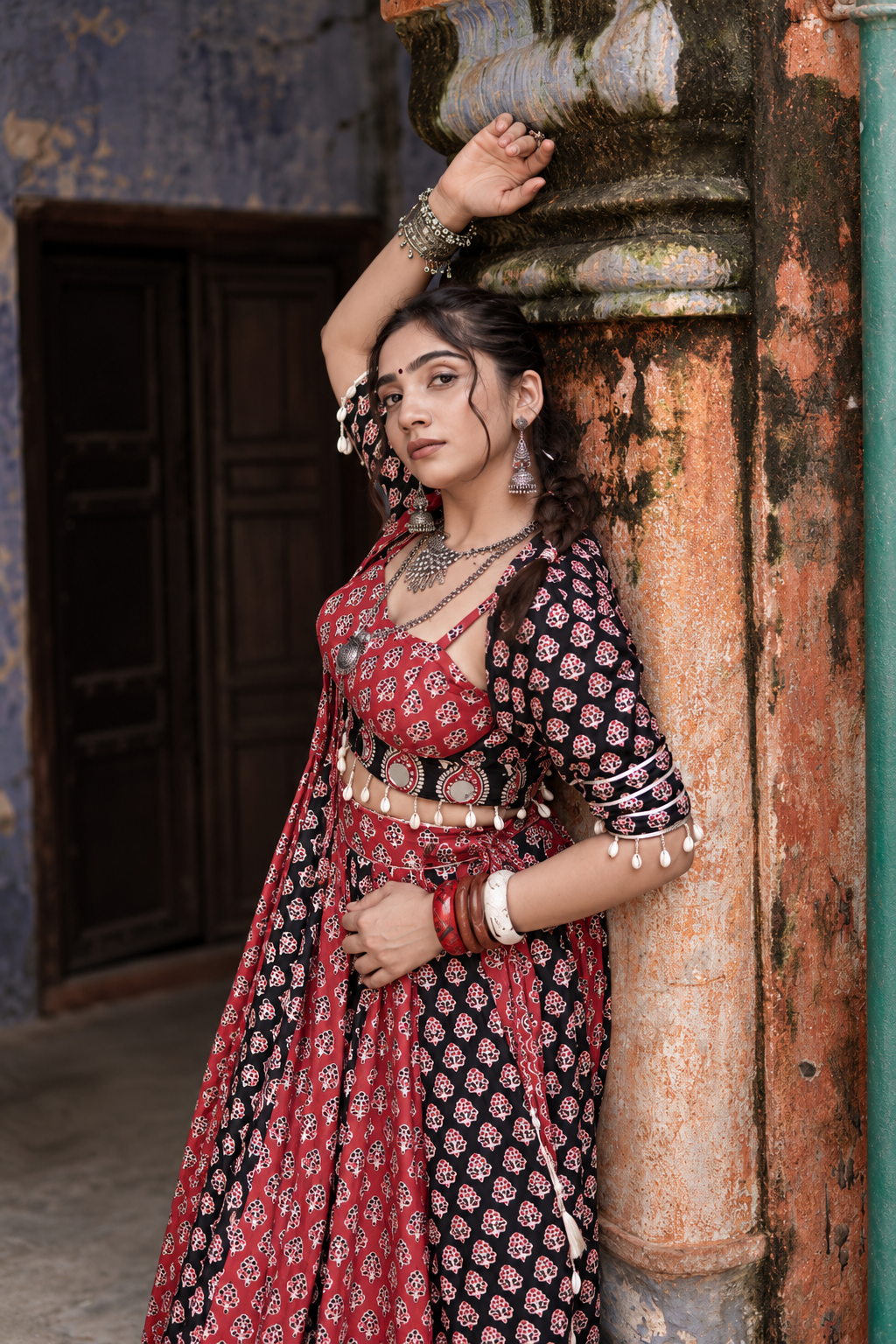 Maroon Ajrakh Lehenga