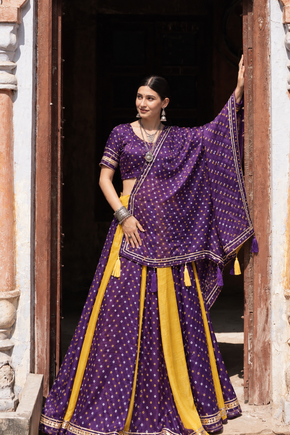 Mustard Bandhani Lehenga Set