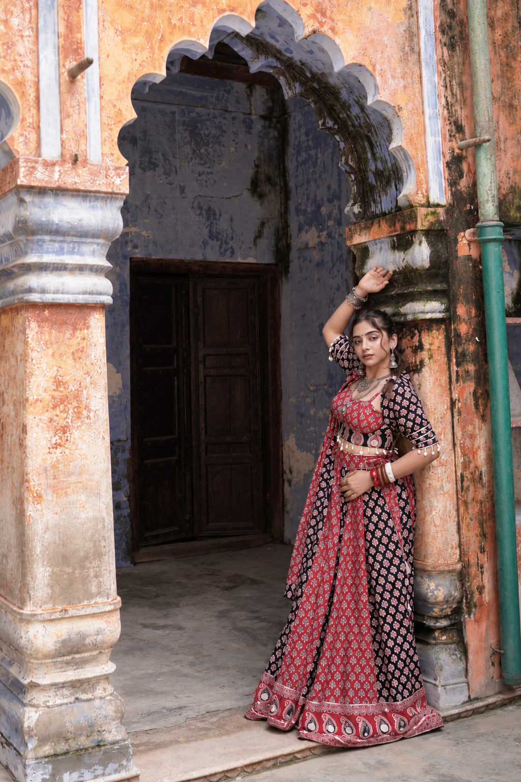 Maroon Ajrakh Lehenga