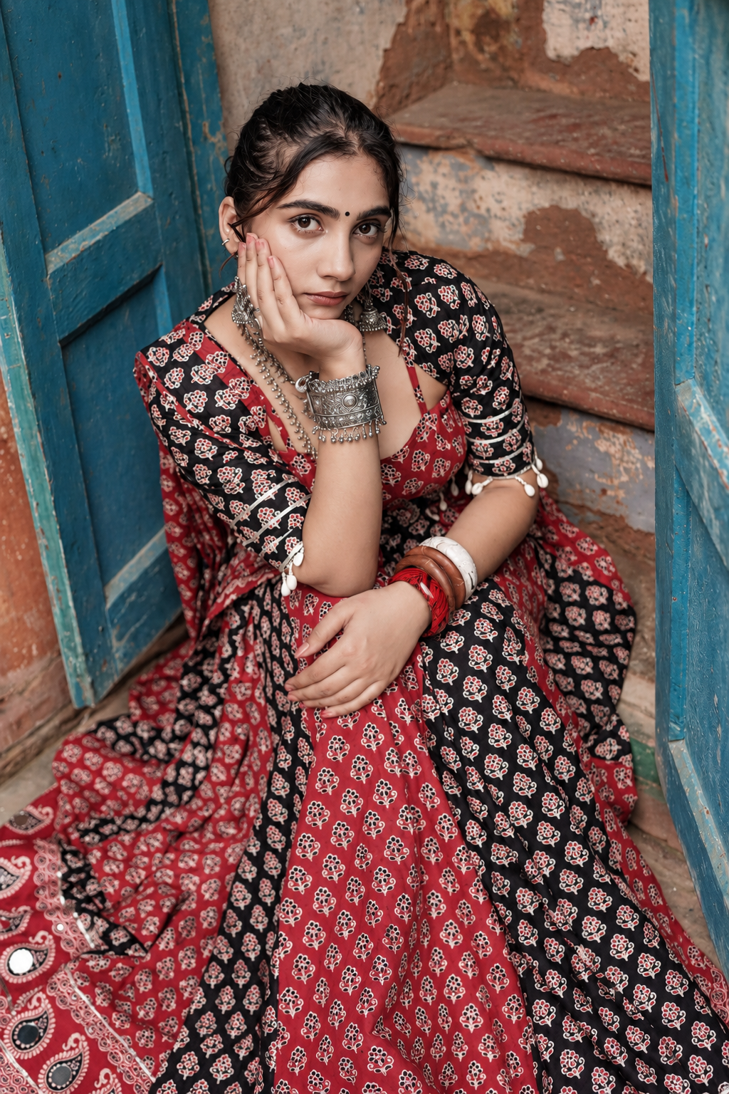Maroon Ajrakh Lehenga