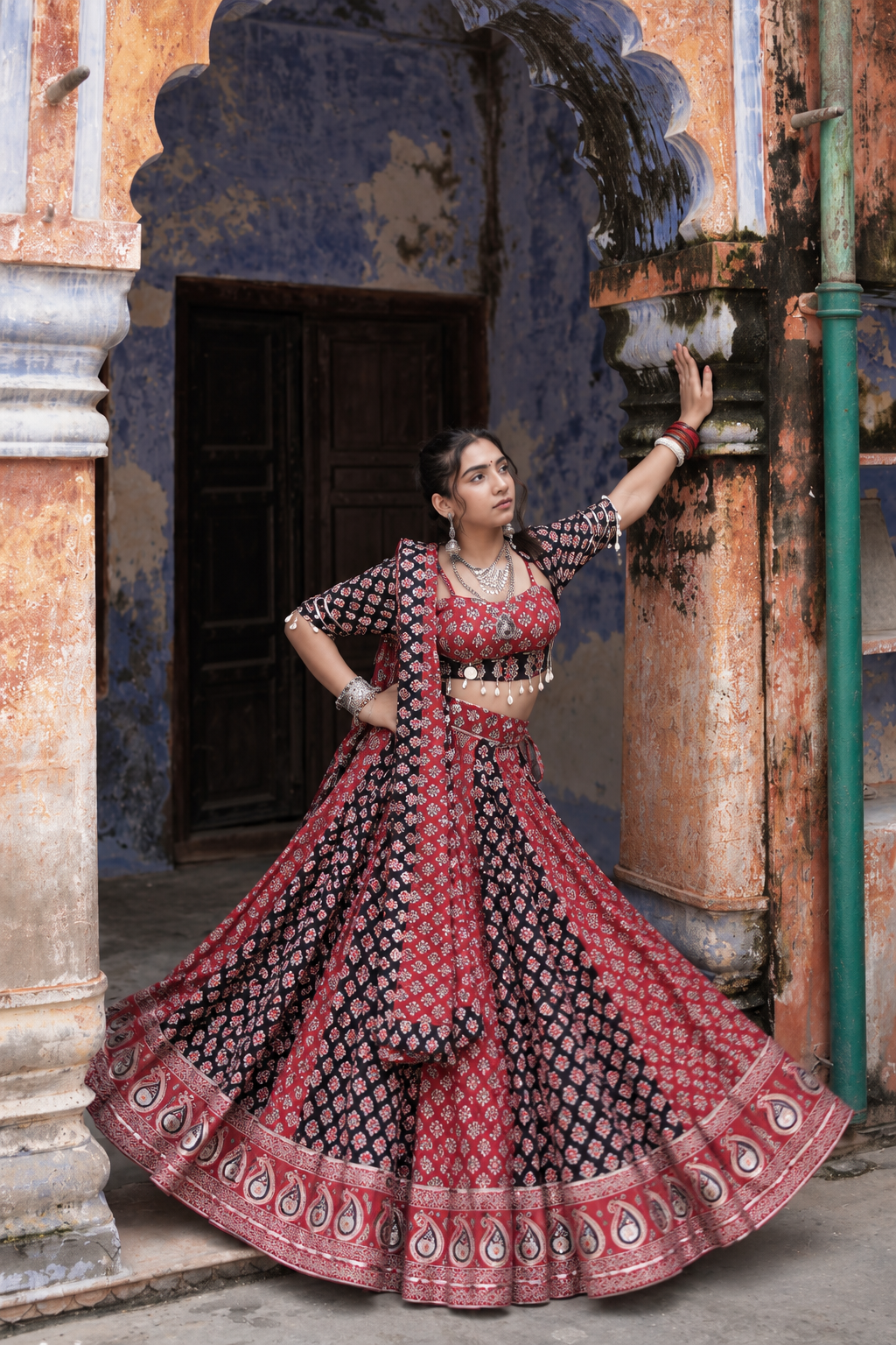 Maroon Ajrakh Lehenga