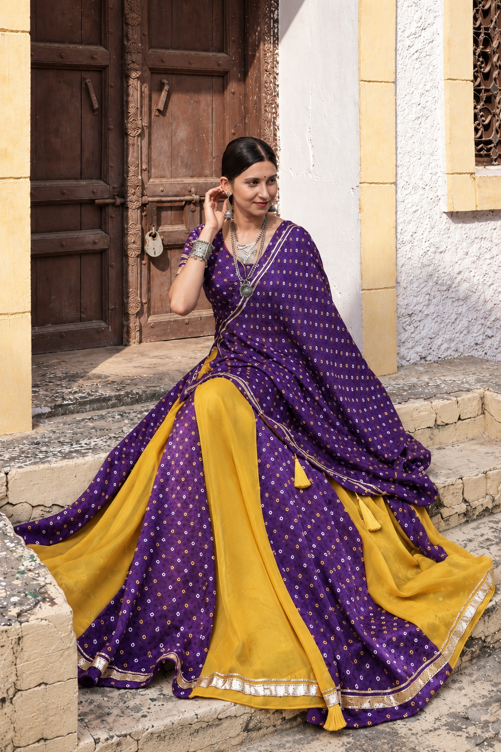 Mustard Bandhani Lehenga Set