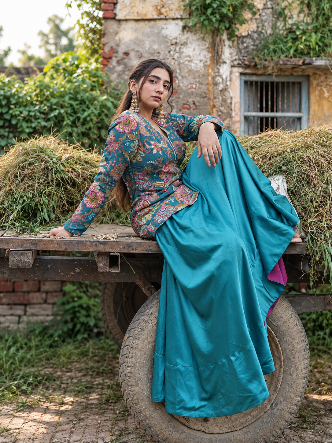 Teal Floral Jacket Lehenga Set
