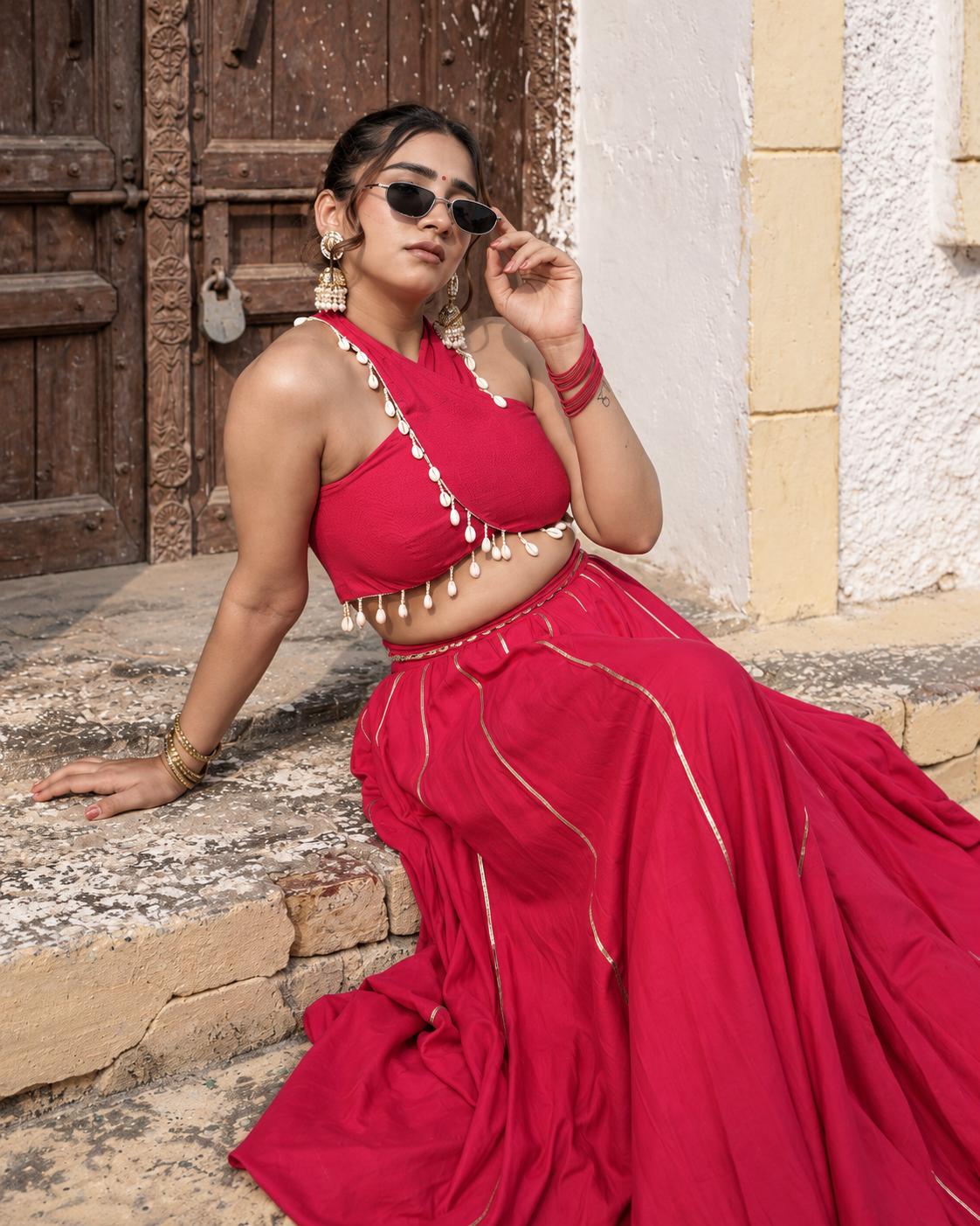 Fuchsia Mirror Lehenga Set