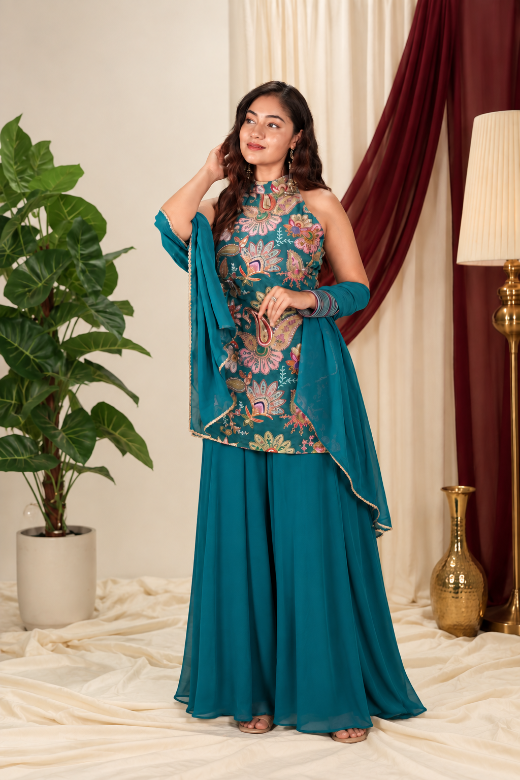 Teal Paisley Palazzo Set
