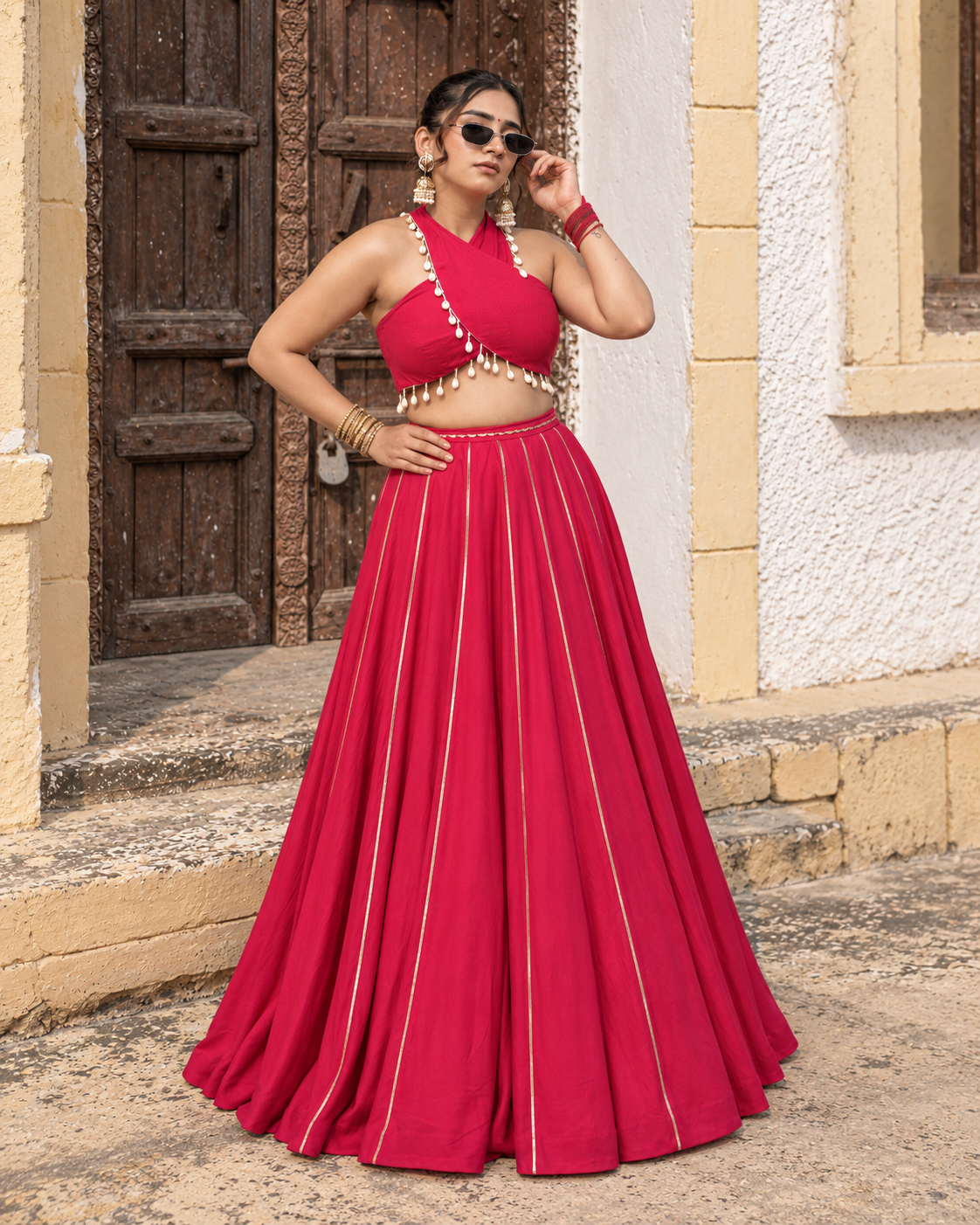 Fuchsia Mirror Lehenga Set