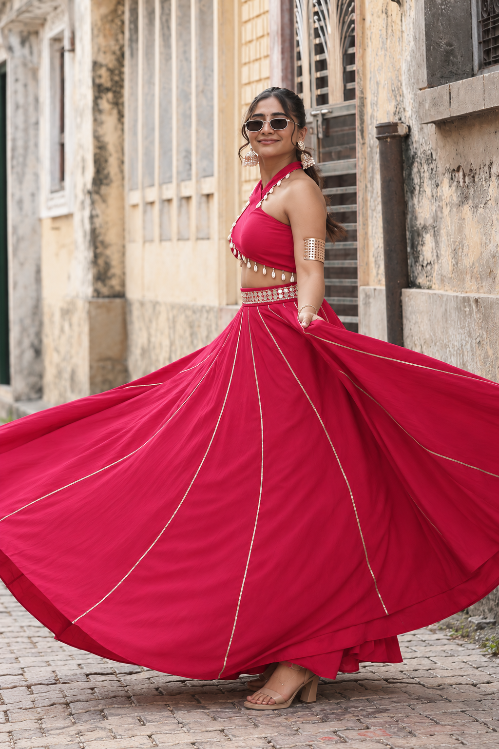 Fuchsia Mirror Lehenga Set