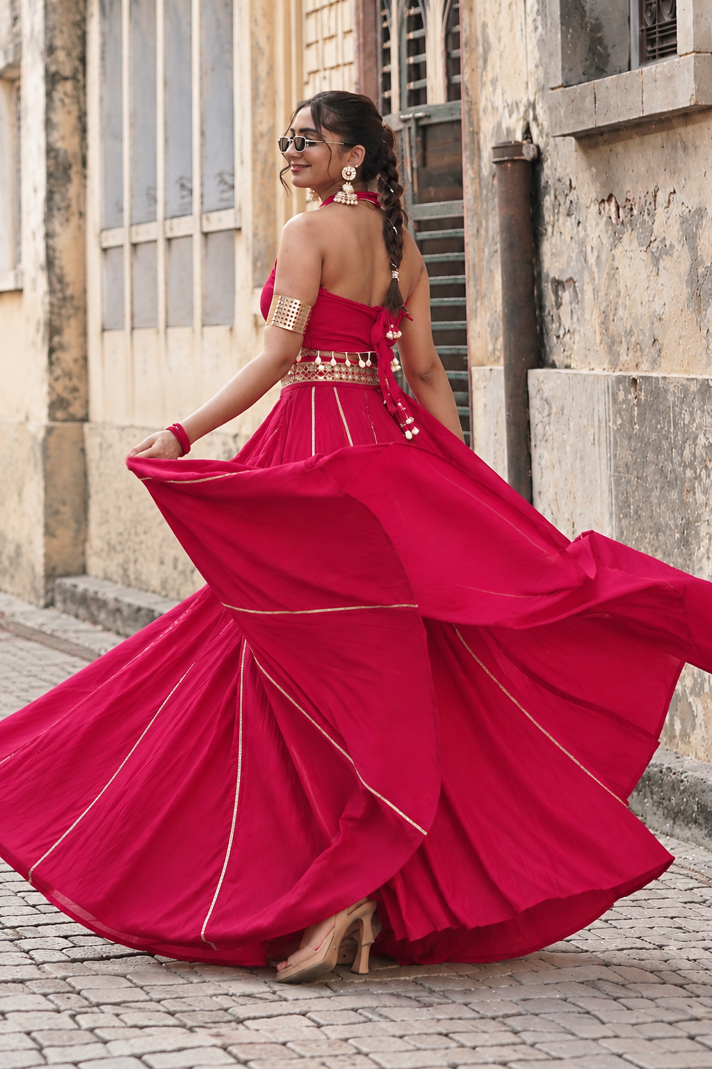 Fuchsia Mirror Lehenga Set