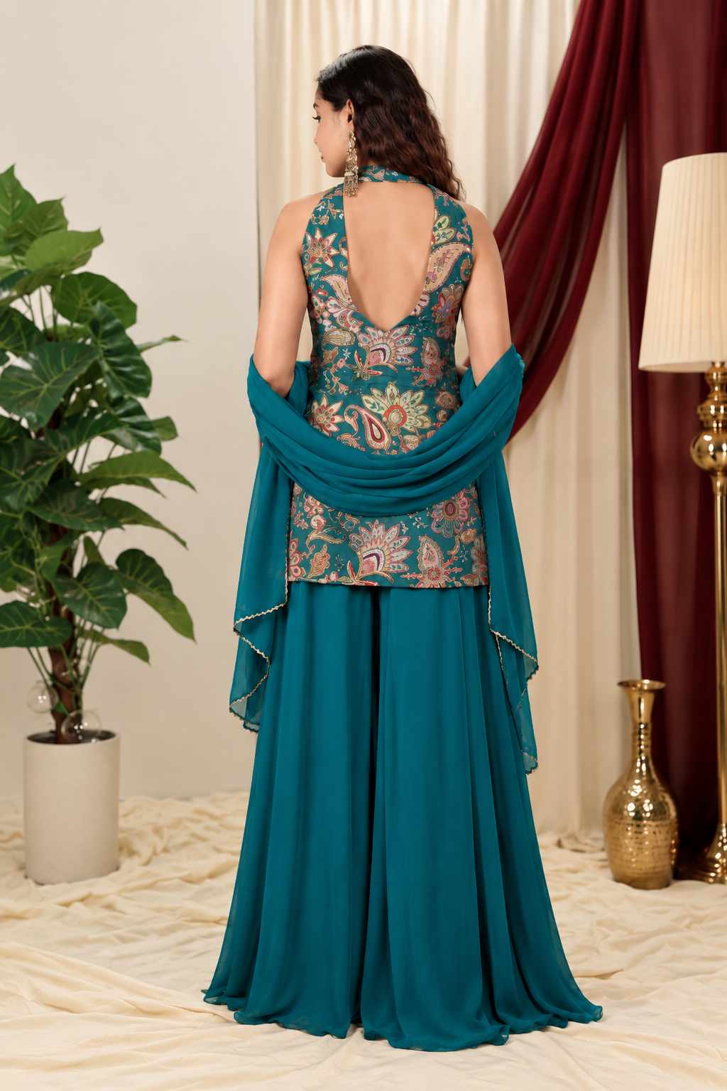 Teal Paisley Palazzo Set