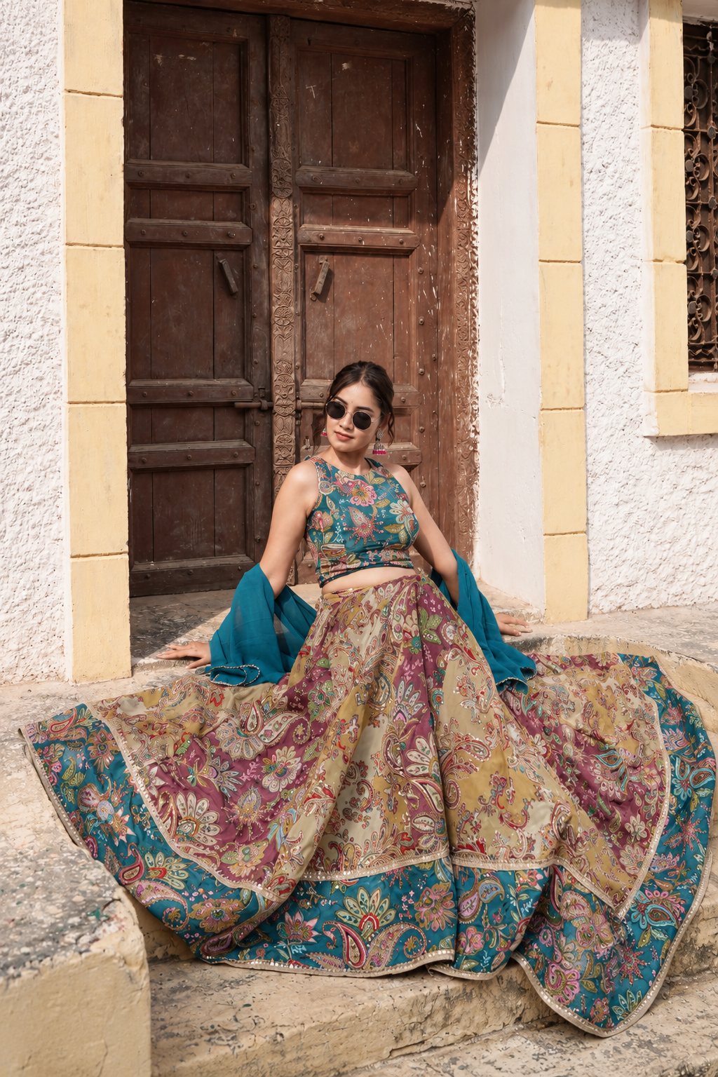 Teal Paisley Lehenga Set