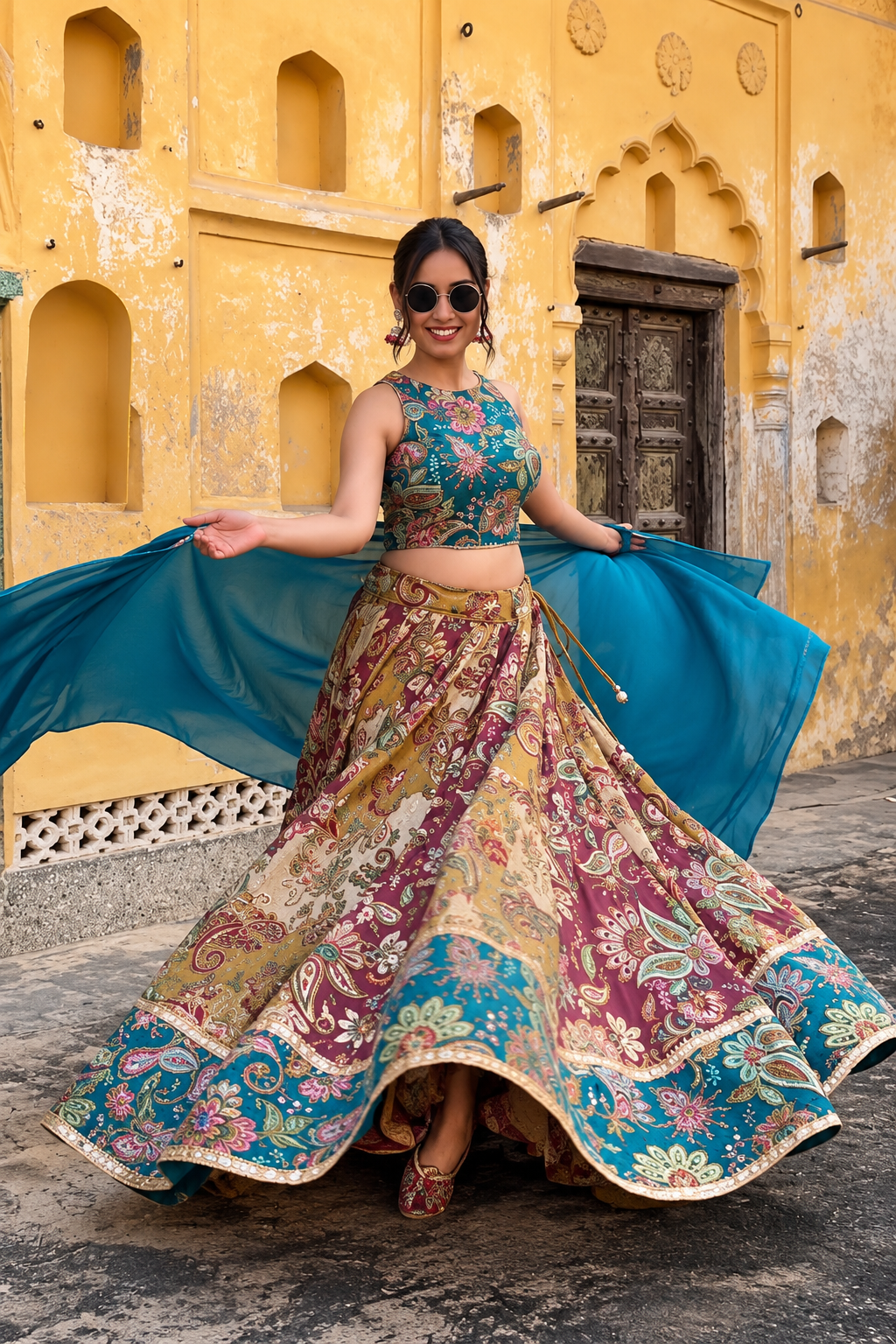 Teal Paisley Lehenga Set