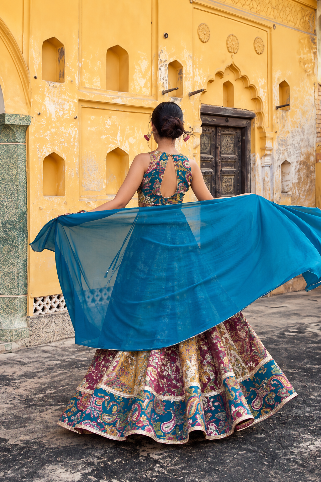 Teal Paisley Lehenga Set