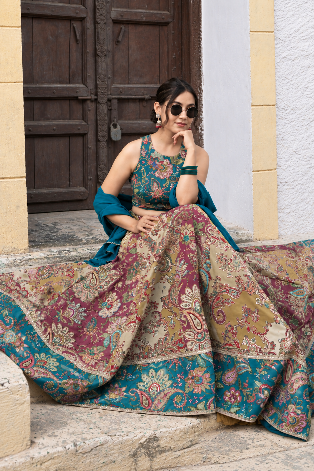 Teal Paisley Lehenga Set