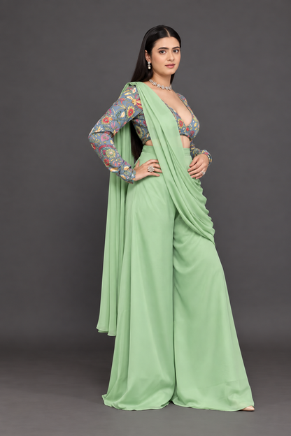 Sage Bloom Draped Palazzo Set