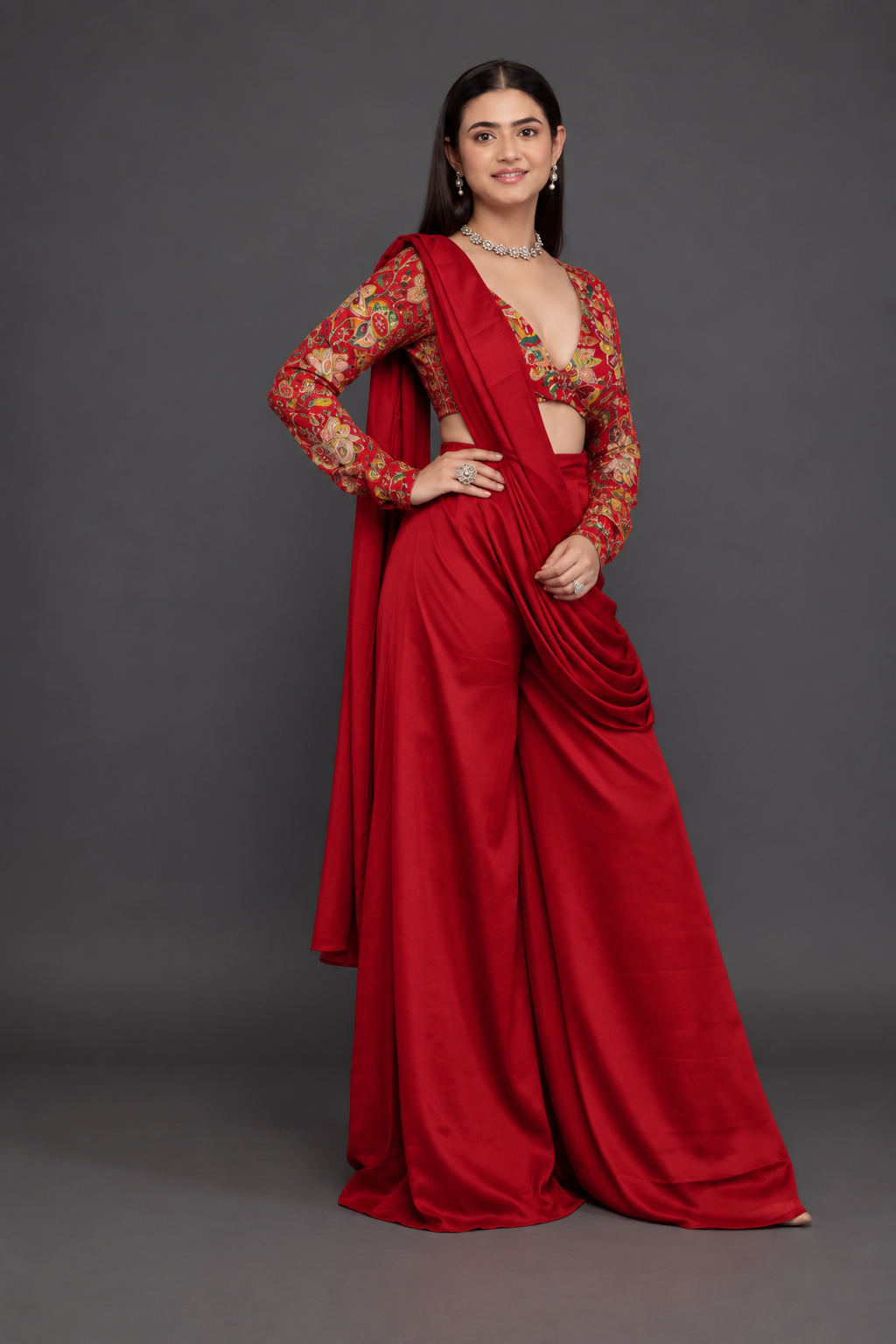 Red Draped Palazzo Set