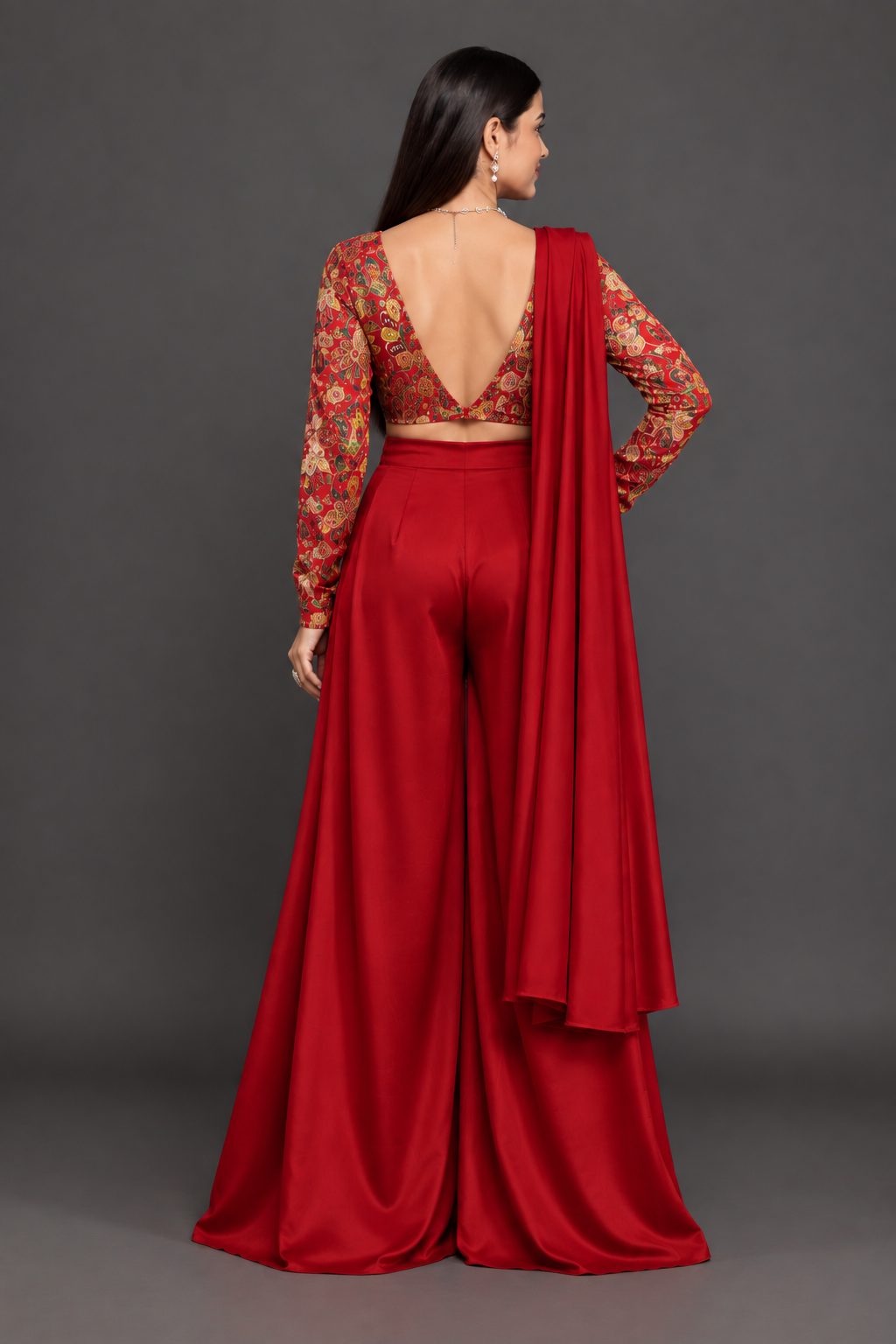 Red Draped Palazzo Set
