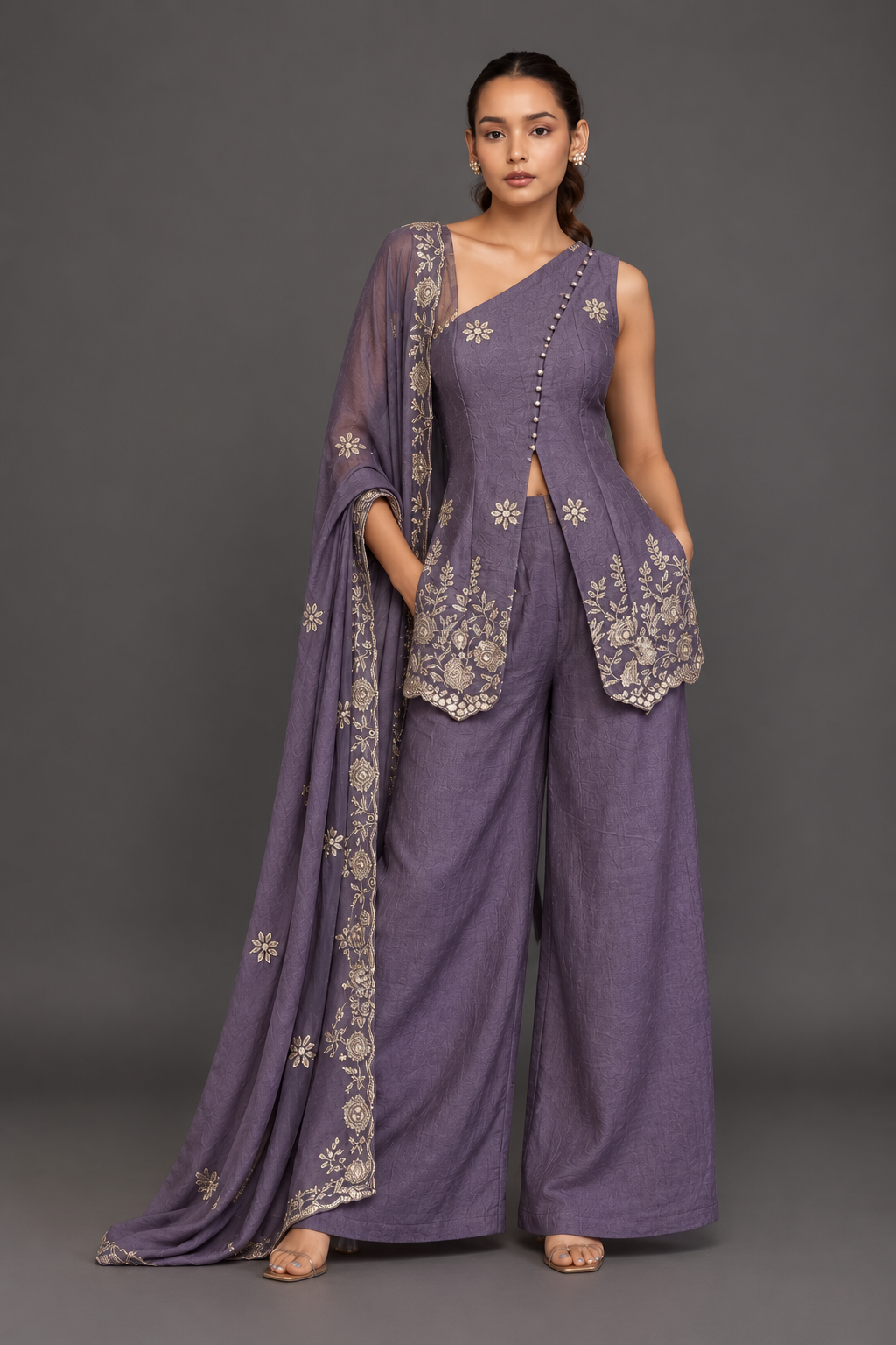 Dusty Lavender Embroidered Palazzo Set