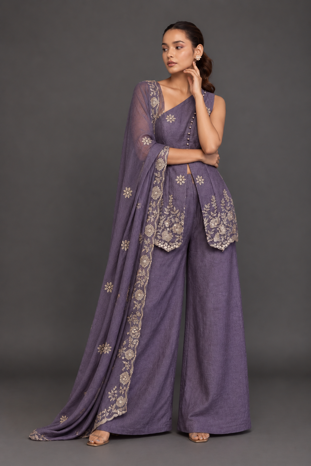 Dusty Lavender Embroidered Palazzo Set