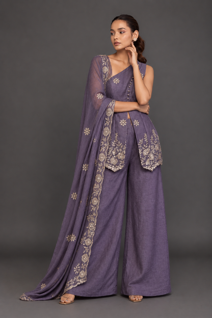 Dusty Lavender Embroidered Palazzo Set