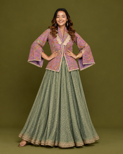 Mauve Paisley Jacket Lehenga Set
