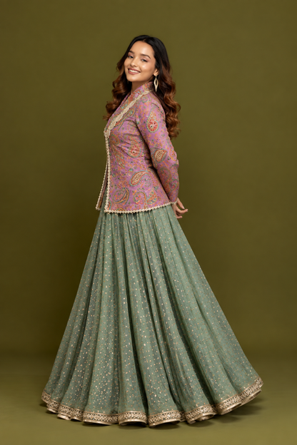 Mauve Paisley Jacket Lehenga Set