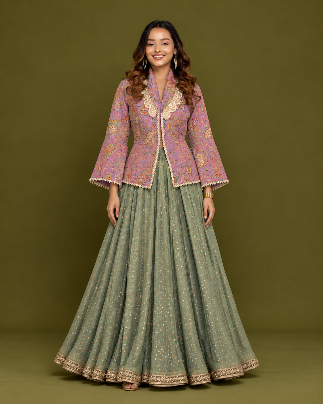 Mauve Paisley Jacket Lehenga Set