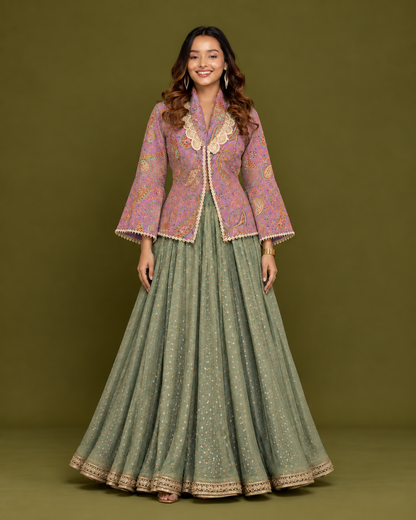 Mauve Paisley Jacket Lehenga Set