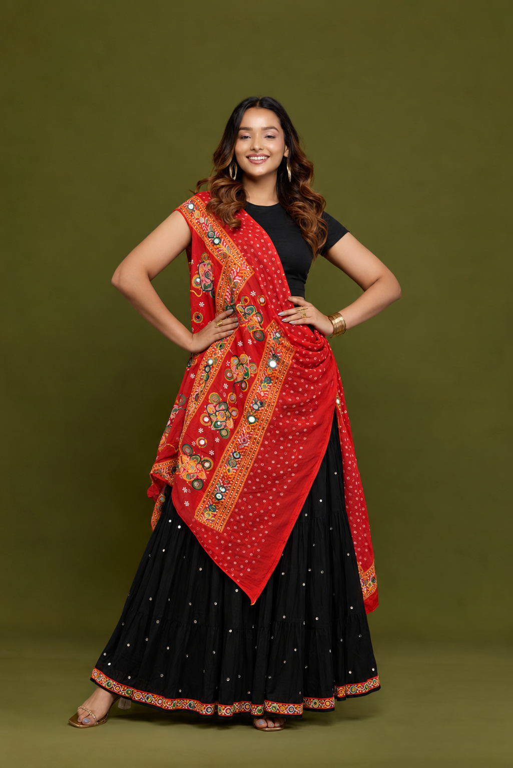Raasika Black & Red Garba Lehenga Set
