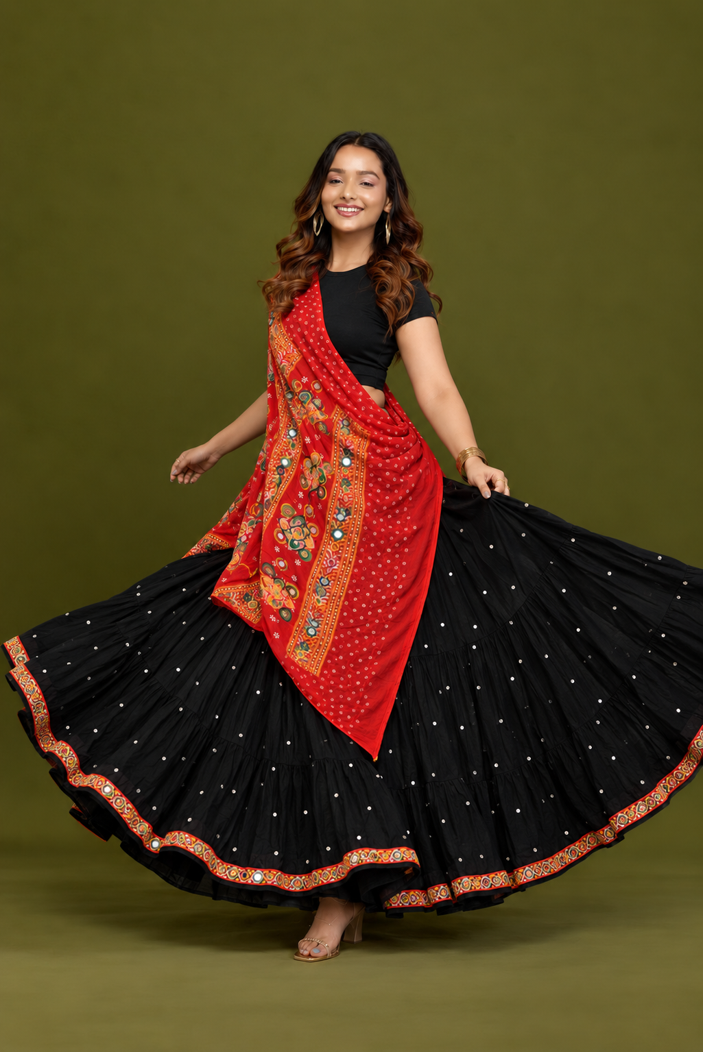 Raasika Black & Red Garba Lehenga Set