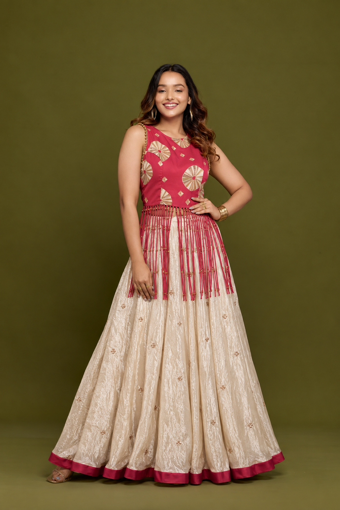 Ivory Fringe Lehenga Set